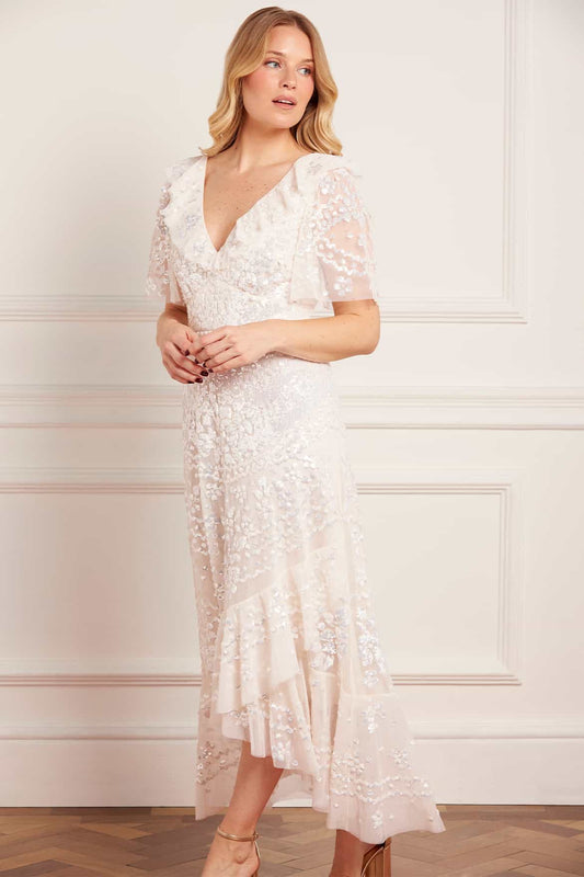 Anais Sequin Frill Ankle Gown