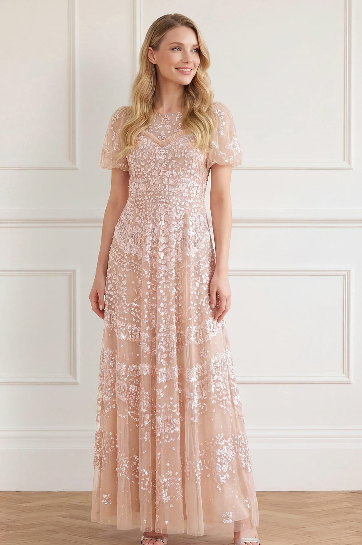 Anais Sequin Short Sleeve Gown
