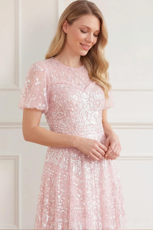 Anais Sequin Short Sleeve Gown