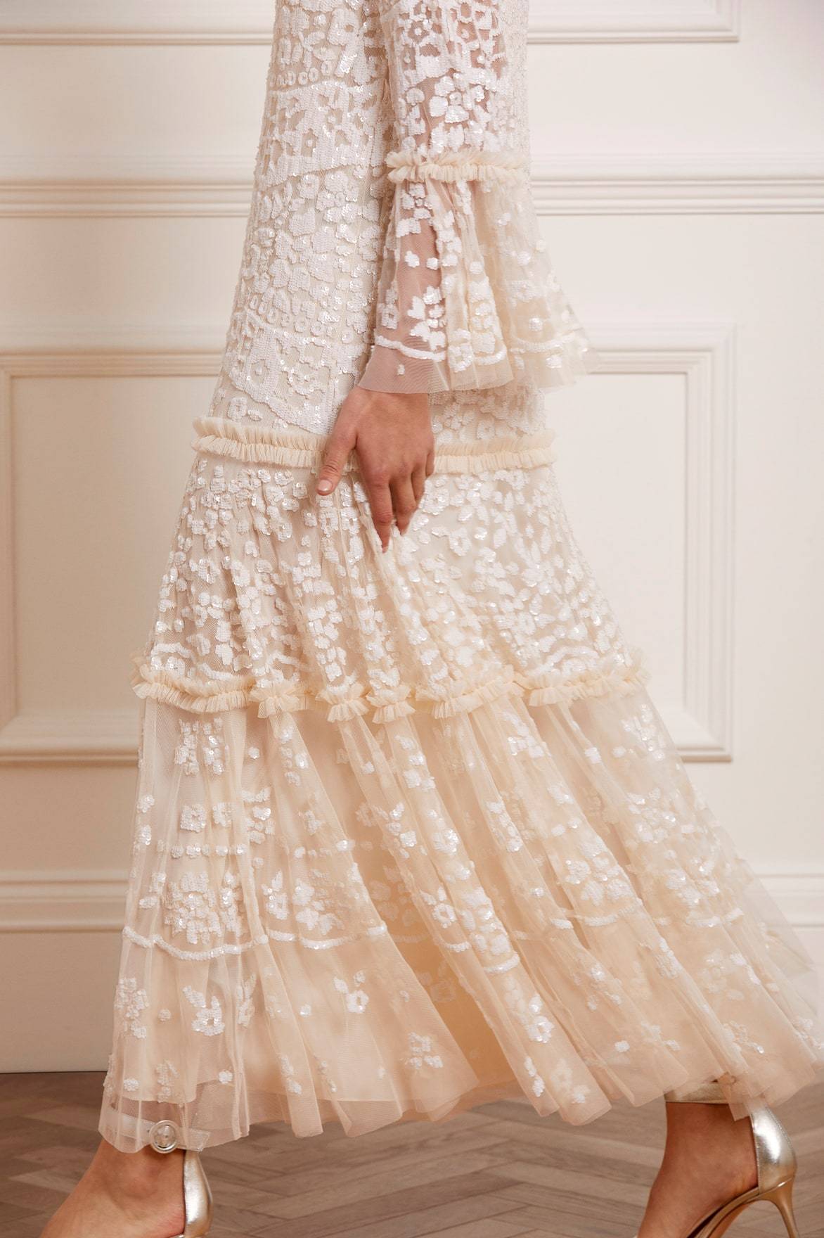 Annie Sequin Tiered Ankle Gown