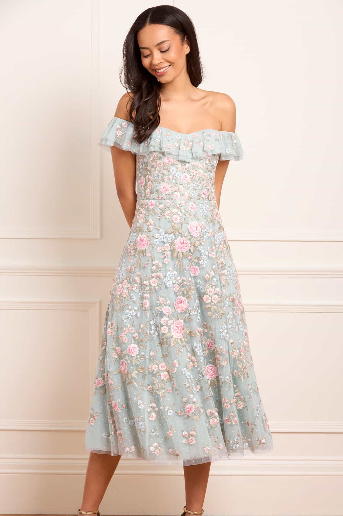 Antoinettes Floral Off-Shoulder Ballerina Dress