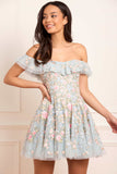 Antoinettes Floral Off-Shoulder Micro Mini Dress