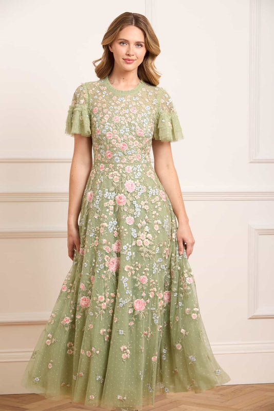 Antoinettes Floral Round Neck Ankle Gown