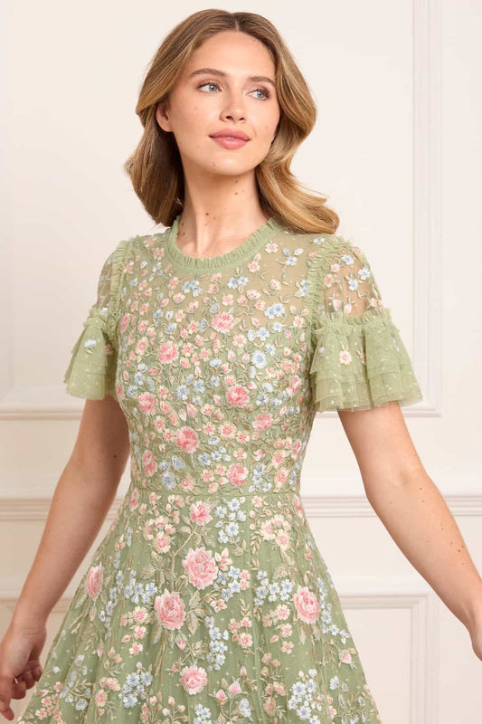Antoinettes Floral Round Neck Ankle Gown