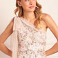 Baroque Floral One-Shoulder Bow Ankle Gown