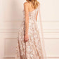 Baroque Floral One-Shoulder Bow Ankle Gown