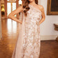 Baroque Floral One-Shoulder Bow Ankle Gown