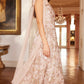 Baroque Floral One-Shoulder Bow Ankle Gown
