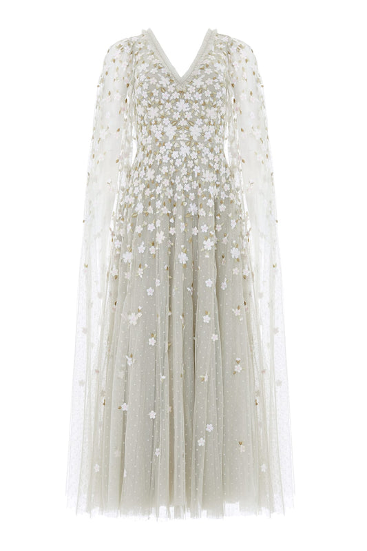 Camellia Ditsy Cape Sleeve Ankle Gown