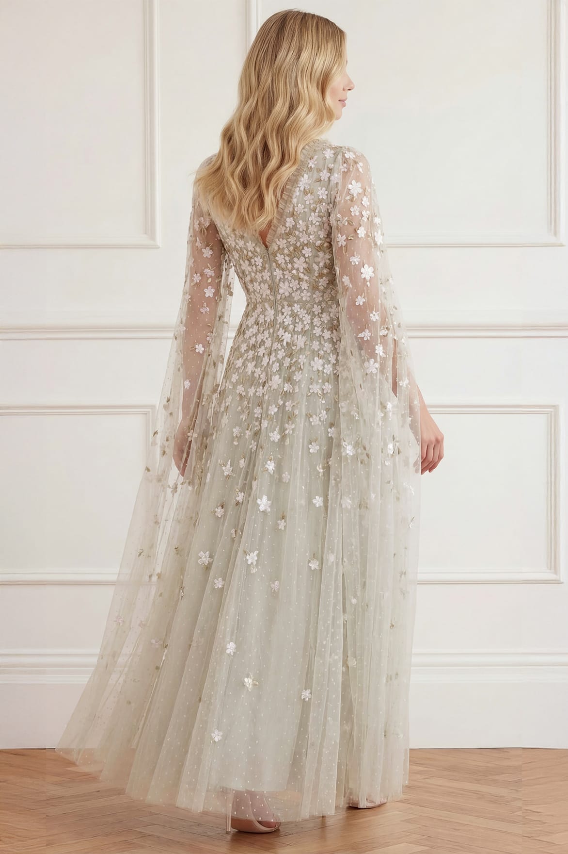 Camellia Ditsy Cape Sleeve Ankle Gown