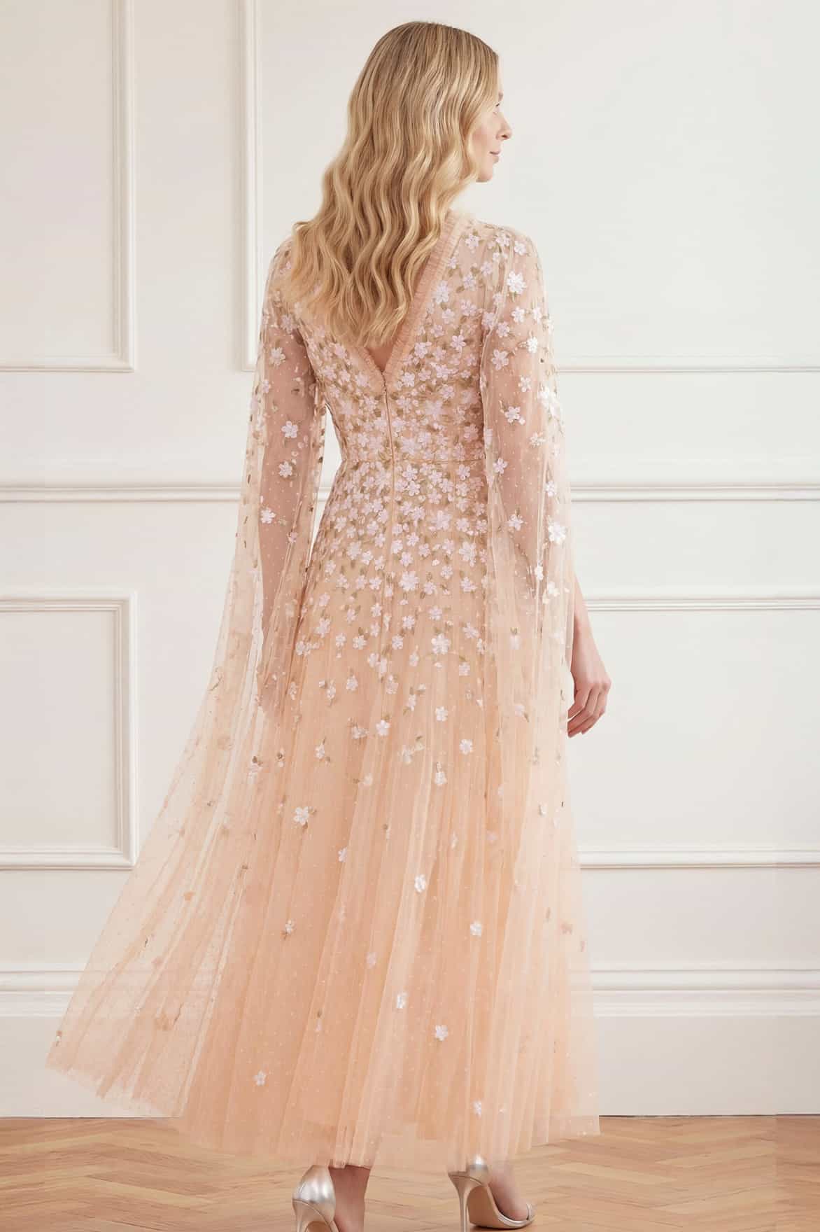 Camellia Ditsy Cape Sleeve Ankle Gown