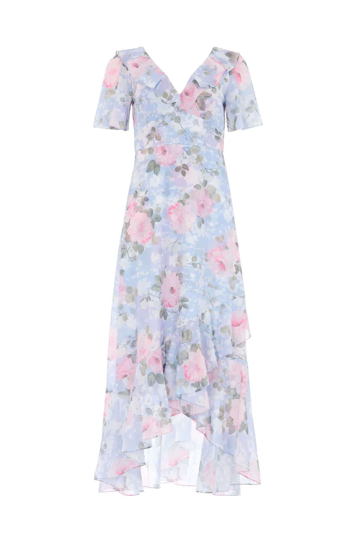 Camille's Garden Chiffon V-Neck Ankle Gown