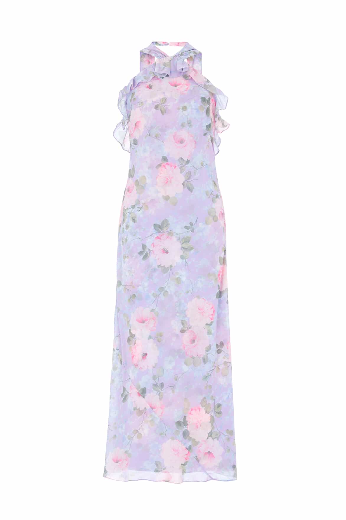 Camille's Garden Chiffon Halter-Neck Ankle Gown
