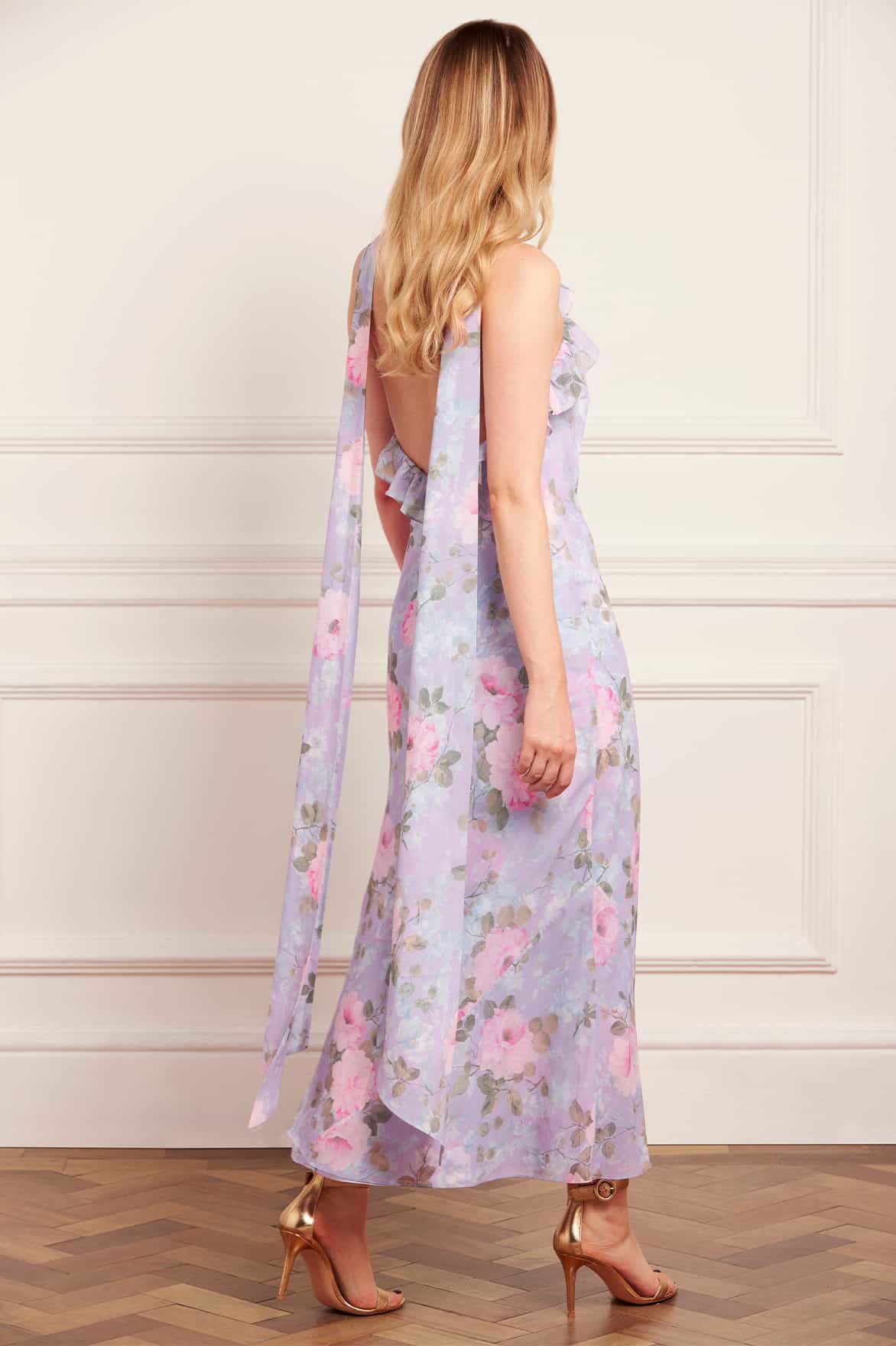 Camille's Garden Chiffon Halter-Neck Ankle Gown