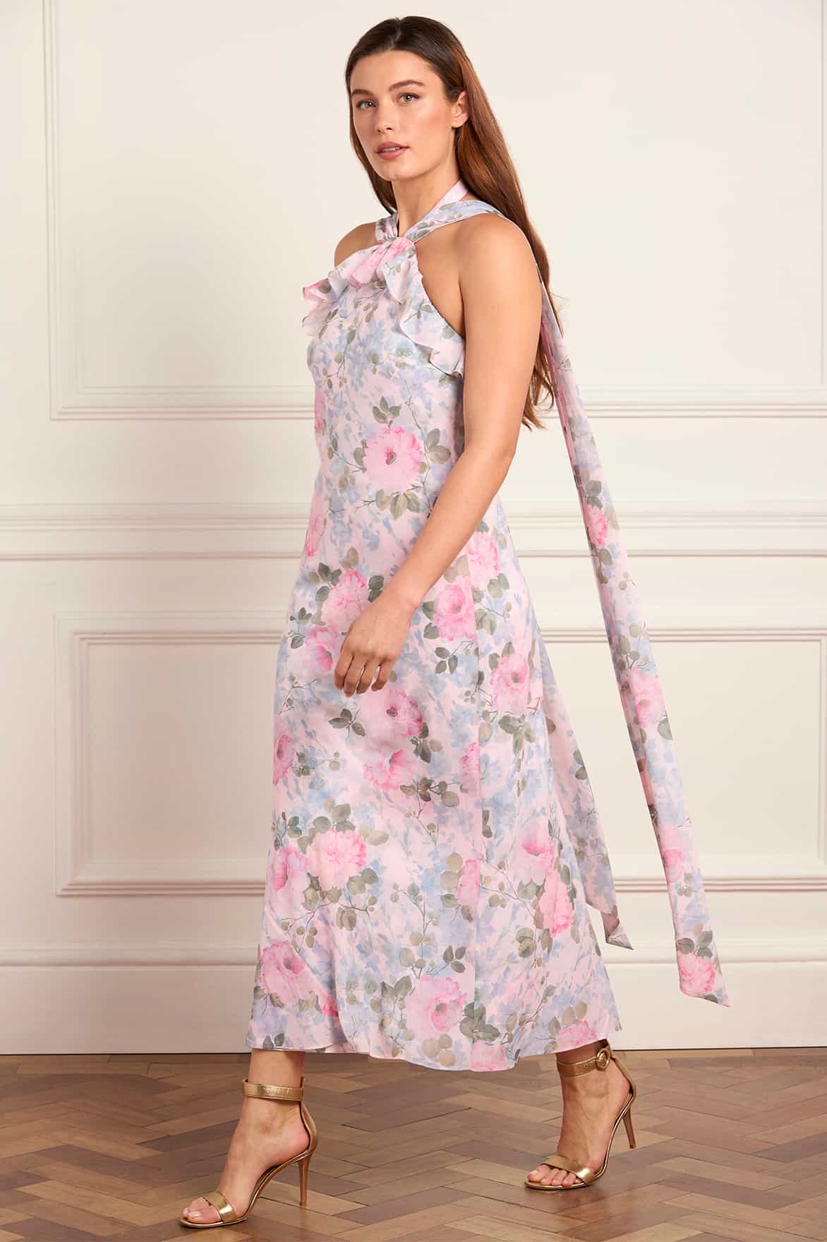 Camille's Garden Chiffon Halter-Neck Ankle Gown