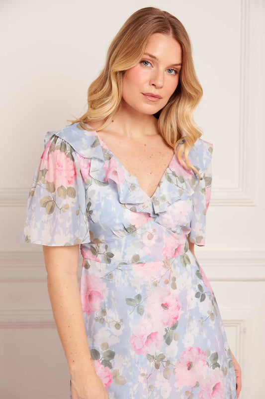 Camille's Garden Chiffon V-Neck Ankle Gown