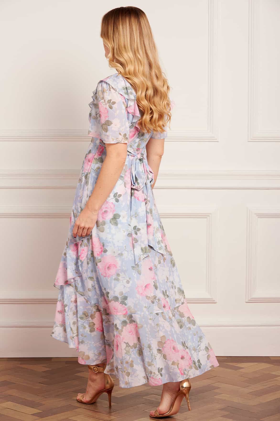 Camille's Garden Chiffon V-Neck Ankle Gown