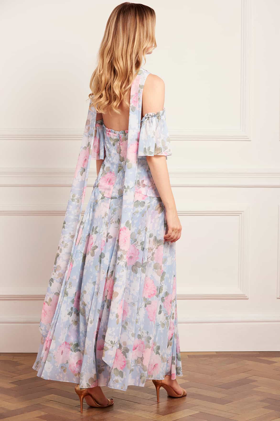 Camille's Garden Georgette Halter-Neck Ankle Gown