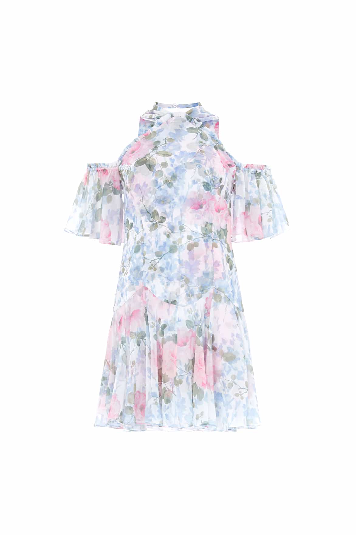 Camille's Garden Georgette Halter-Neck Micro Mini Dress