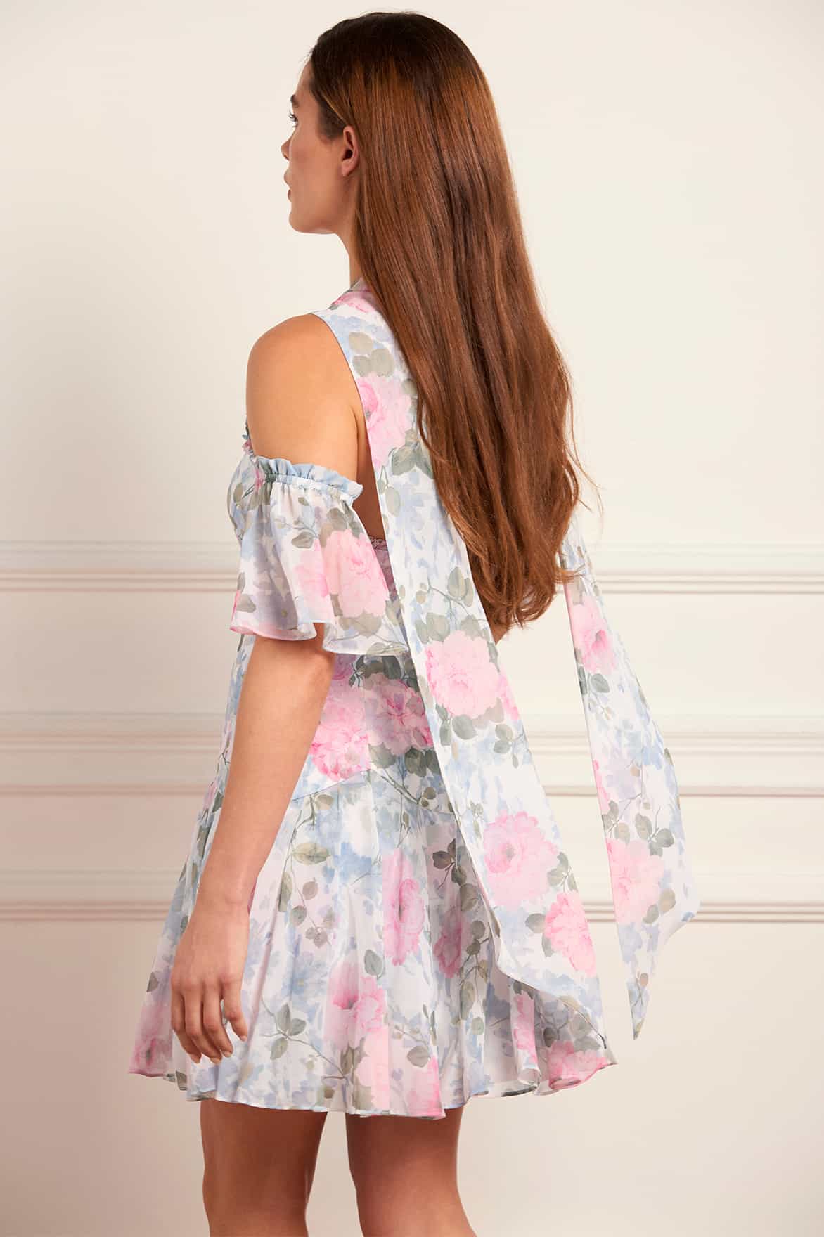 Camille's Garden Georgette Halter-Neck Micro Mini Dress
