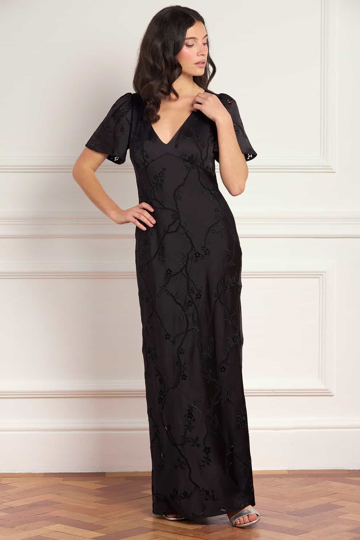 Cherry Blossom Satin Short Sleeve Gown