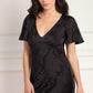 Cherry Blossom Satin Short Sleeve Gown