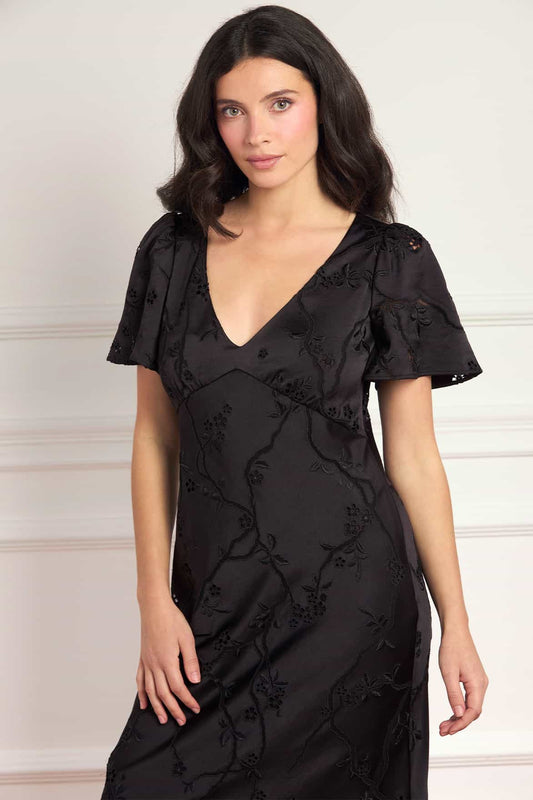 Cherry Blossom Satin Short Sleeve Gown