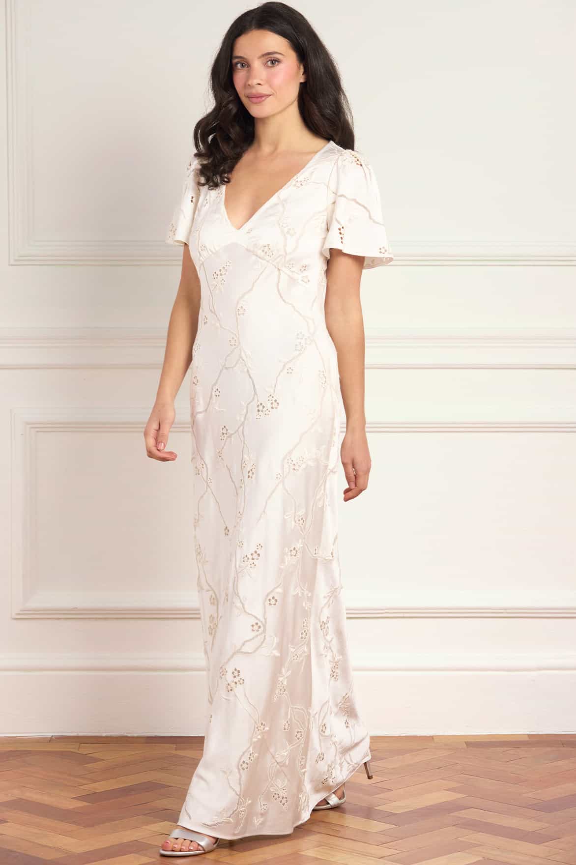 Cherry Blossom Satin Short Sleeve Gown