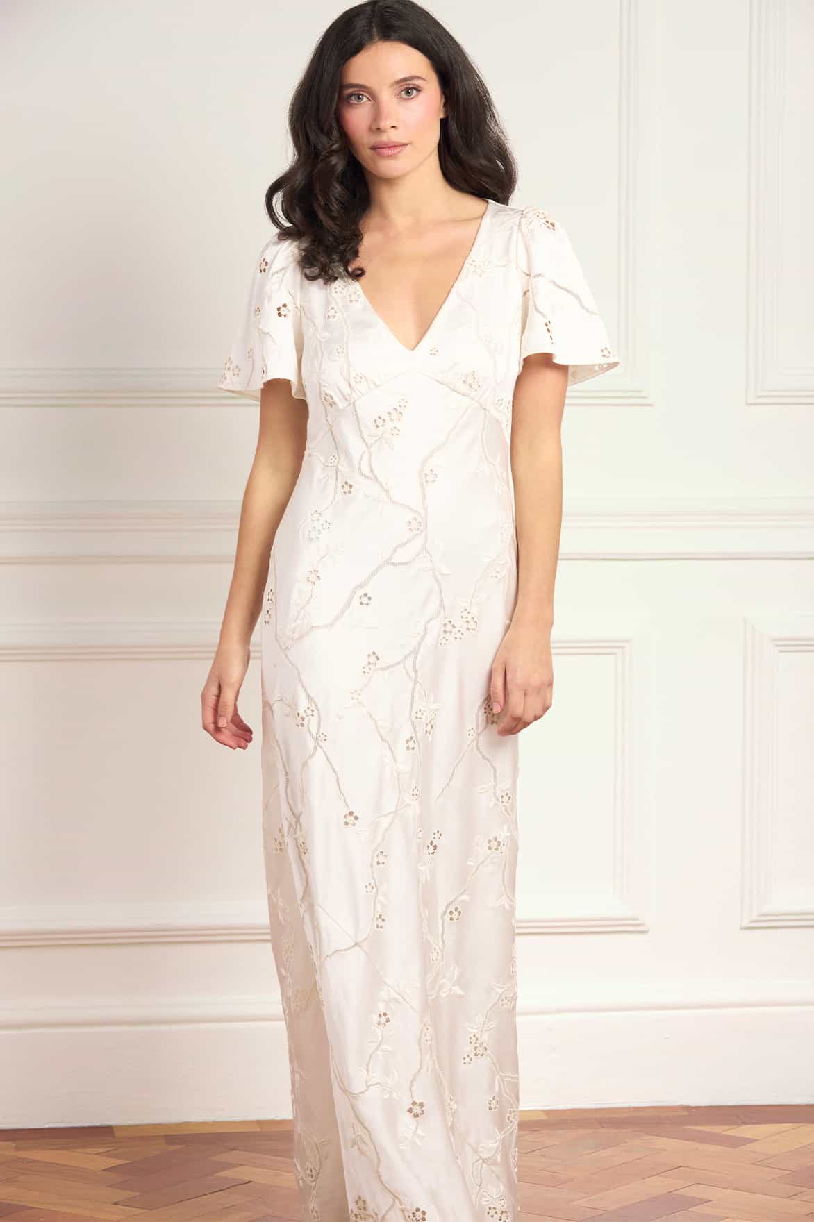 Cherry Blossom Satin Short Sleeve Gown