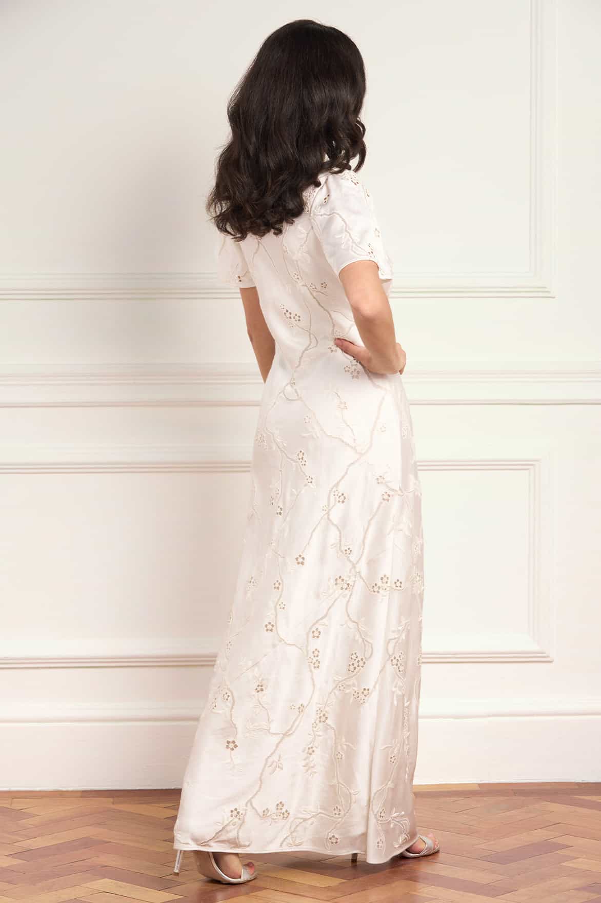 Cherry Blossom Satin Short Sleeve Gown