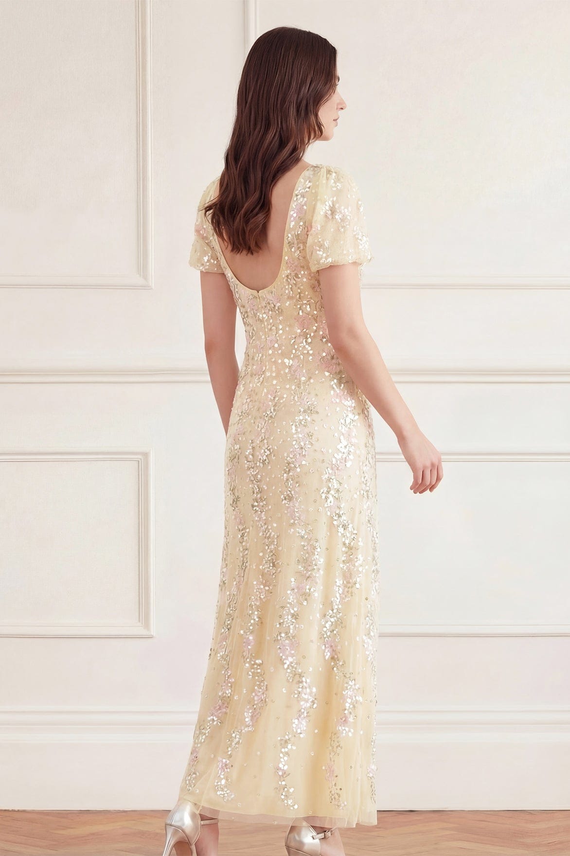 Confetti Puff Sleeve Ankle Gown