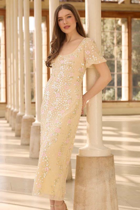 Confetti Puff Sleeve Ankle Gown