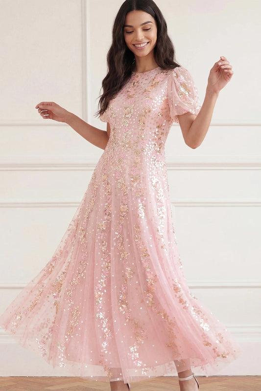 Confetti Round Neck Ankle Gown