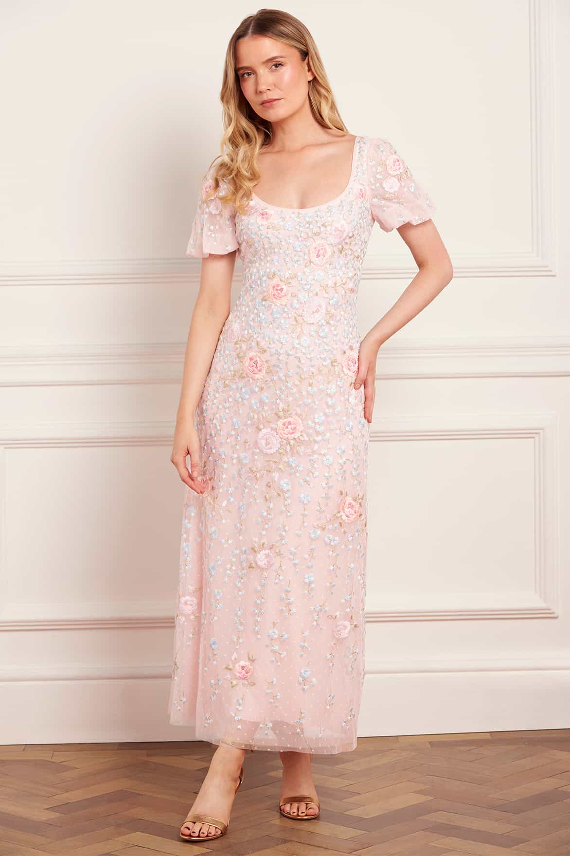 Cressida Embroidery Puff Sleeve Ankle Gown