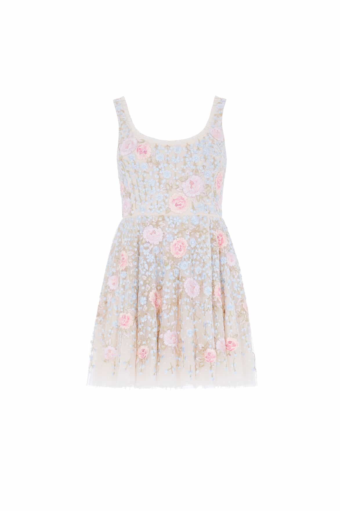 Cressida Embroidery Scoop Neck Micro Mini Dress