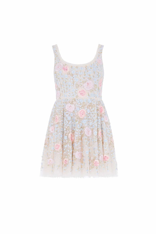 Cressida Embroidery Scoop Neck Micro Mini Dress