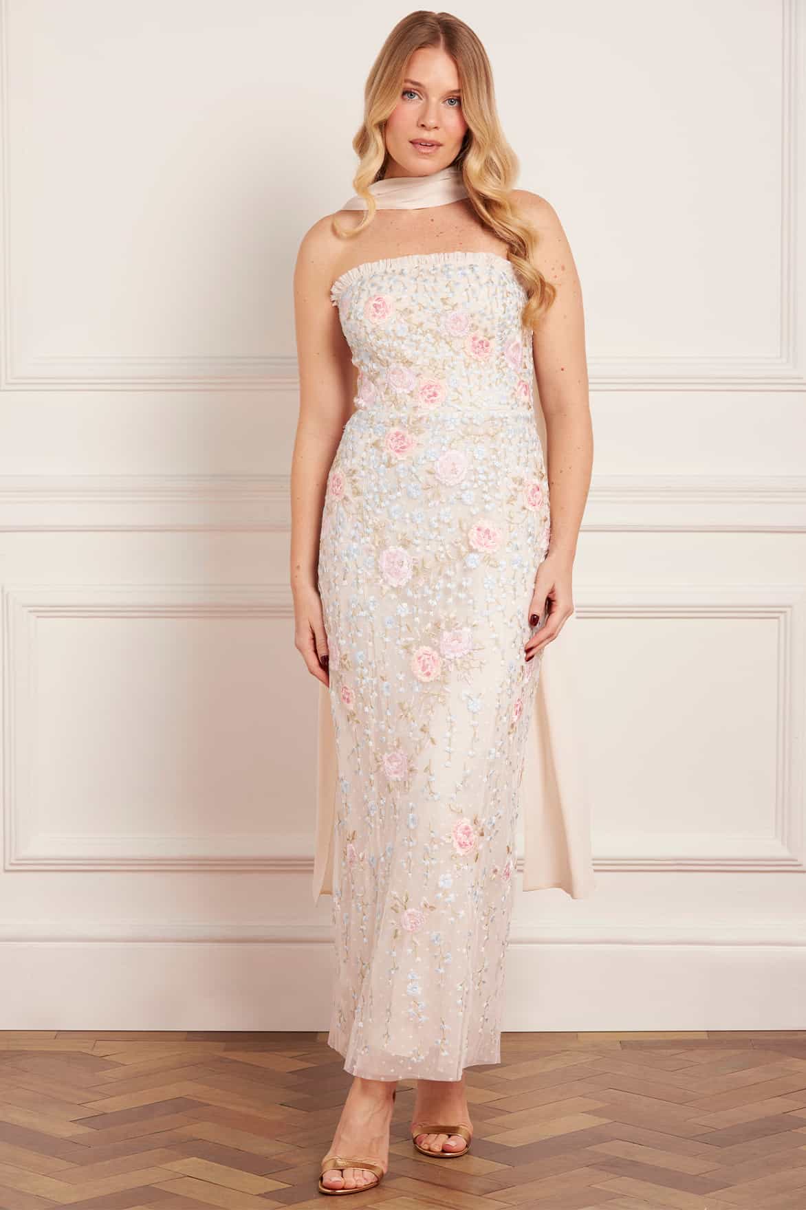 Cressida Embroidery Strapless Ankle Gown