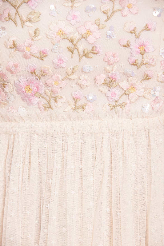 Dahlia Ditsy Bodice Round Neck Ankle Gown