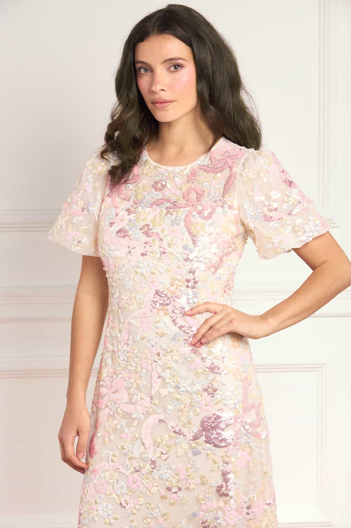 Dancing Ribbon Puff Sleeve Gown