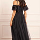 Dappled Sequin Bodice Off-Shoulder Ankle Gown