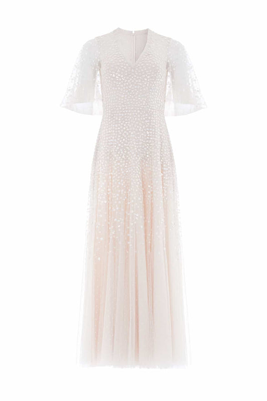 Dappled Sequin Cape Ankle Gown
