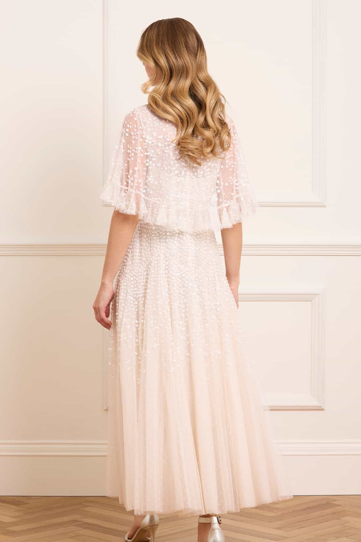 Dappled Sequin Cape Ankle Gown