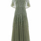Dappled Sequin Cape Ankle Gown