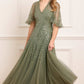 Dappled Sequin Cape Ankle Gown