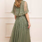 Dappled Sequin Cape Ankle Gown