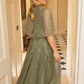 Dappled Sequin Cape Ankle Gown