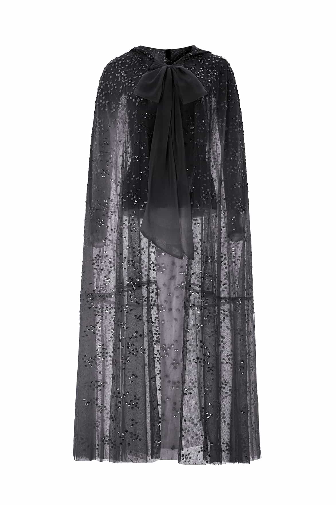 Dappled Sequin Hooded Long Cape