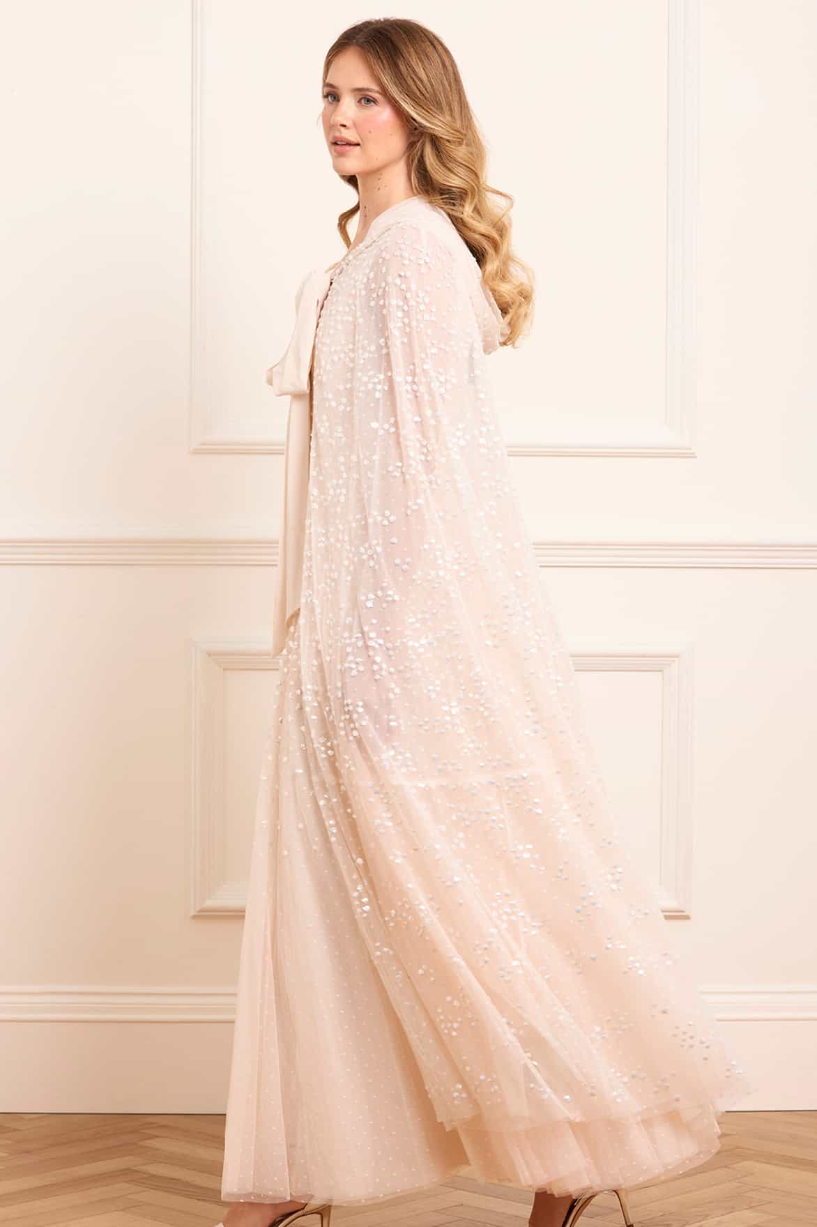 Dappled Sequin Hooded Long Cape