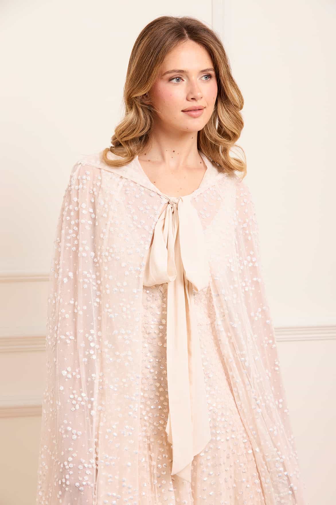 Dappled Sequin Hooded Long Cape