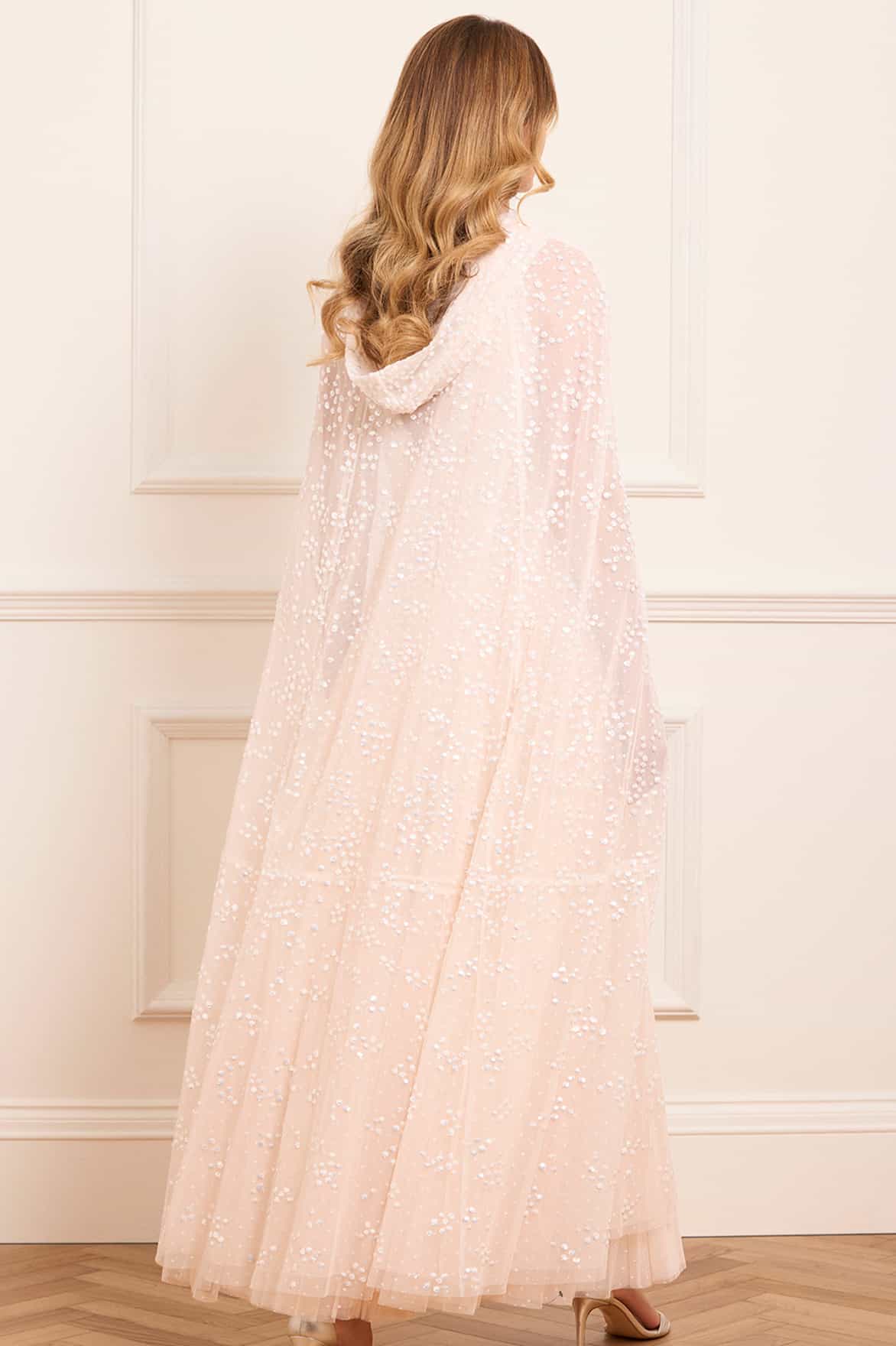 Dappled Sequin Hooded Long Cape